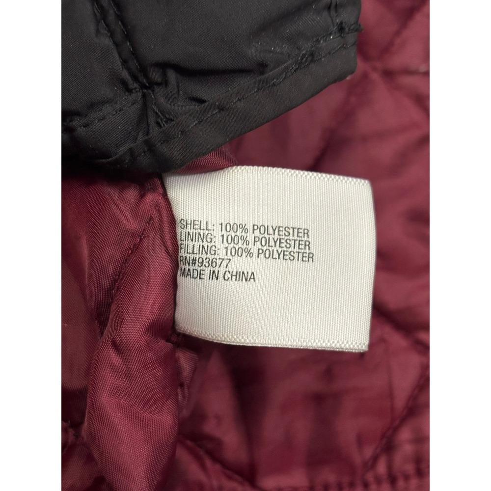 Liz Claiborne Black Quilted Barn Jacket Coat Women Small Burgundy Lining RN93677 - Picture 5 of 5